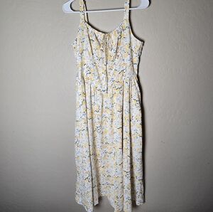 Scarlet Darkness White And Yellow Floral Midi Sundress Milkmaid Size Large